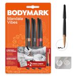 Bic BodyMark Temporary Tattoo Markers, Cosmetic Quality for Use on Skin - 3 Assorted Colours and 2 Stencil Sheets for Intricate Patterns as Temporary Skin Decoration - Pack of 3+2