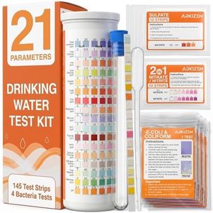 Arkizen 21-in-1 Drinking Water Test Kit – 145 Multi-Parameter Strips, 4 E. coli Bacteria Tests, Nitrate, Nitrite & Sulfate | Home Water Tester for Well Water, Tap, and Pools (169 Tests)