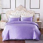 Violet Comforter Cover Queen Silk Like Satin Duvet Cover Set Summer Silky Bedding Soft Honeymoon Hotel Bedding Collection for Adult Bedroom Decorative,2 Pillow Shams,Zipper,Lightweight Brushed,Double