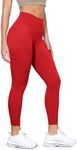 ODODOS ODLIFT 7/8 Compression Leggings with Inner Pocket for Women, 25" High Waist Workout Yoga Pants, Red, Large