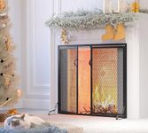 Kingson Fireplace Screen with Magnetic Doors, 2-Pannel Handcrafted Solid Wrought Iron Decorative Mesh Classic Fire Spark Guard Black 35" D x 11" Wx 28" H