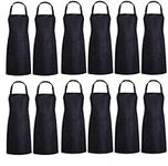 M-Aimee 12 PCS Plain Color Bib Apron Adult with 2 Front Pocket,Cooking Kitchen Aprons for Men Women Chef (Black)