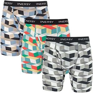 INNERSY Boxers Men Multipack Long Trunks with Fly Pouch Underpants Novelty Pants Underwear 3 Pack (L, Colorful Cube)