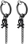 JewelryWe Men's Stainless Steel Skull Pendant Earrings for Women, Black and Silver Black