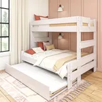 Max & Lily Modern Farmhouse Twin/Full Bunk Bed with Trundle, White Wash