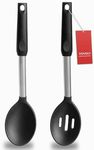 Pack of 2 Large Silicone Cooking Spoons,Non Stick Solid Basting Spoon,Heat-Resistant Kitchen Utensils for Mixing,Serving,Draining,Stirring (Black)