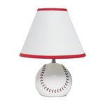 Simple Designs LT1080-BSB SportsLite 11.5" Tall Athletic Sports Baseball Ceramic Bedside Table Desk Lamp w White Empire Fabric Shade w Red Trim for Kids' Room, Nursery, Bedroom, Game Room, Mancave