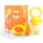 NatureBond Baby Food Feeder/Fruit Feeder Pacifier (2 Pack) - Infant Teething Toy Teether | Includes 6 PCs Silicone Sacs (Sunshine Orange & Lemonade Yellow)