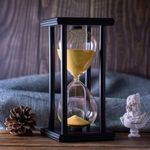 Reborn Furniture Wood Hourglass 30 Minute, Black Wooden Stand Sand Timer Clock with Yellow Sand Watch 30 Min, Large Hour Glass Sandglass for Home, Desk, Office Decoration