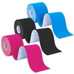 Kinesiology Tape, 3 Rolls Athletic Tape - Waterproof K Tape & Hypoallergenic Physio Tape Kinetic Tape, Sports Tape for Muscle Knee Shoulder Pain Relief & Joint Support (3 x 16.4 ft, Black/Blue/Pink)