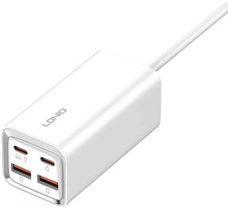 T Teclusive 65W Gan Super Fast Charging 4 Ports Type C USB Charger Compatible for iPhone 14 13 12 Pro Max/iPad MacBook Air Pro and S22 S23 Ultra | QC 4+ PD Multi Port USB C Travel Adapter
