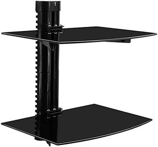 Mount-It! Floating Wall Mounted Shelf Bracket Stand for AV Receiver, Component, Cable Box, Playstation4, Xbox1, DVD Player, Projector, 35.2 Lbs Capacity, 2 Shelves, Tinted Tempered Glass