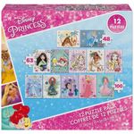 Spin Master Games, Disney Princess 12-Puzzle Bundle - Moana, Ariel, Mulan, Cinderella & More, with 48-Piece, 63-Piece, & 100-Piece Disney Puzzles for Kids, for Ages 4 & Up