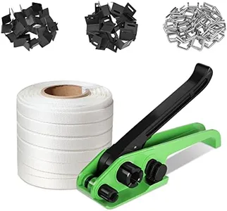 Vteilas Banding Strapping Kit Pallet Packaging Tool, Strapping Tensioner Tool, 3/4" x 328' Heavy Duty Woven Cord (2420 LBS Break Strength), 100 Metal Wire Buckles, and 100 Plastic Packaging Corner