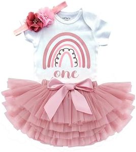 Luke and Lulu 1st First Birthday Baby Girl Tutu Outfit - Onederful - Rainbow Rose Boho Chic - 18M Short Sleeve