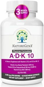 NatureGenx - Vitamin ADK 10 - Dr Formulated, Double Strength 10000 iu, High Potency Vitamins A, D3 (10,000 iu), K2 (as MK-7), Supplement for Bone, Heart, Immunity Support, 90 V-Pills 3 Months Non-GMO