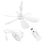 Silent USB Powered Ceiling Fan with Remote Control Timing 4 Speed, Quiet Small DC Plug in Ceiling Fan Hanging Fan for Camping Bed RV Tent Canopy Room