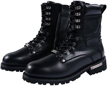 Men's Motorcycle Boot For Riding PU Leather Combat Boots For Men Waterproof Biker Boots with Lace-Up Side Zipper, Black, 10