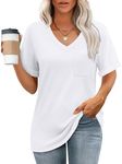 WIHOLL White T Shirts for Women Summer V Neck Short Sleeve Simple Basic Tee 2025 Fashion Blouses 3XL