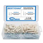 BESTYCHAO 100pcs 2 Sizes Plastic Drywall Anchors Self Drilling Hollow Wall Anchors with Screws Assortment Kit- White