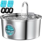 Cat Water Fountain Stainless Steel with 6 Filters + 3 Sponge Filters: 108oz/3.2L FOFNON Cat Fountain