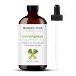 MAJESTIC PURE Lemongrass Essential Oil with Glass Dropper | 100% Pure and Natural Lemongrass Oil | Premium Grade Essential Oils for Diffusers, Skin, Aromatherapy, Massage | 118 ml