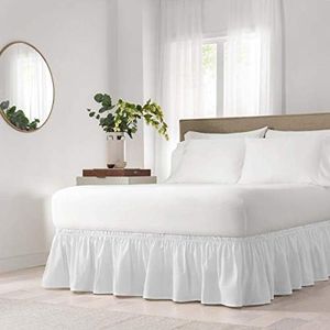 Falda de Cama de fácil Ajuste sólido Alrededor de fácil Encendido y Apagado con Volantes de 45,72 cm, tamaño Doble/Completo, Color Blanco