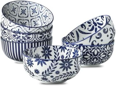 JINGUS Cereal Bowls, 20 OZ Ceramic Soup Bowls for Kitchen, Bowls Set for Dessert Oatmeal Fruit Salad Rice Pasta Ice Cream, Microwave Dishwasher Safe, Set of 6, Vintage Blue