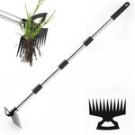 HASTHIP® GardenMaster 2-in-1 Weeder Tool 150cm Telescopic Rake Hoe Gardening Tool for Lawn Care, Adjustable Handle Weed Remover and Soil Cultivator for Efficient Yard and Garden Maintenance