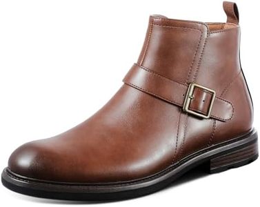 FUNROMAN Men's Motorcycle Boots Zip Ankle Dress Boot Faux Leather Cowboy Boots for Men M01 Brown 7