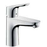 hansgrohe Focus - bathroom tap with pop-up waste set, bathroom sink tap with spout height 100 mm, basin mixer tap water-saving (EcoSmart), chrome