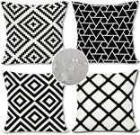 FARMNALL Black and White Outdoor Pillows Waterproof Boho Throw Pillow Covers 18x18 Set of 4 Decorative Geometry Cushion Cover for Garden Patio Tent Couch Sofa Home