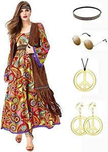 Ensemble de costume hippie pour femme des années 60 70 avec accessoires hippie, vêtements rétro hippie, tenue disco rave, costume de carnaval pour Halloween et carnaval, cosplay XL