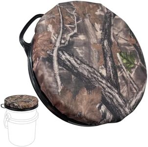 5 Gallon Bucket Seat for Yeti Bucket Only, Swivel Bucket Lid with Padded Top for Cozy Sitting, Bucket Seat Cushion for Outdoor Fishing,Hunting,Gardening, Baseball Training, Camo Leaves