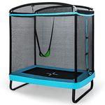 COSTWAY 6FT Kids Trampoline, 2 in 1 Toddler Trampolines with Swing and Enclosure Safety Net, Rectangle Trampoline for Outdoor (Black + Blue)