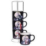 Silver Buffalo Nightmare Before Christmas Jack Sally Scene 4-Pack Ceramic Mug Stack, 10-Ounces, Nightmare Before Christmas 4-Pack Mug Stack, 5 Piece Set