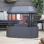 Tall, Modern La Hacienda Leto Fireplace (Log Burner Fire Pit, Garden Chimenea Patio Heater Stove)