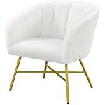 costoffs Modern Boucle Barrel Chair Accent Chair, Comfy Boucle Upholstered Armchair, Soft Leisure Chair for Living Room/Bedroom/Makeup Room, White