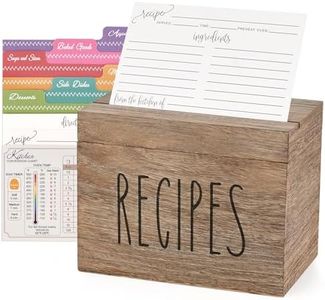 Dahey Wooden Recipe Box Set with 100 Recipe Cards 4x6 and 6 Dividers, Brown