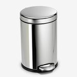 simplehuman 4.5 Liter / 1.2 Gallon Compact Stainless Steel Round Bathroom Step Trash Can, Polished Stainless Steel