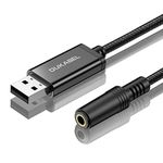 Long USB to 3.5mm Jack Audio Adapter, DuKabel ProSeries TRRS 4-Pole Mic-Supported USB to Headphone AUX Adapter Built-in Chip External Stereo Sound Card for PS4 PC [Metal Housing & Braided]-1.2M/4FT