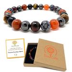 Protection, Grounding and Balance Bracelet - Crystal Gemstone Bracelet - Gift Box and Tag - Garnet, Magnet Hematite, Jasper, Carnelian, Snowflake Obsidian, Black Onyx