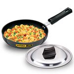 Hawkins Futura 22 cm Frying Pan, Hard Anodised Fry Pan with Stainless Steel Lid, Frypan with Extra Height and Rounded Sides, Small Frying Pan, Black (AF22RS)