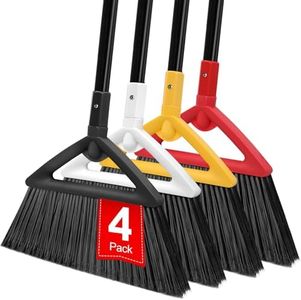 SZJYHQY 4PCS Outdoor Indoor Broom, Brooms for Sweeeping Indoor, Heavy-Duty Kitchen Broom with Long Pole, Angle Broom for Garages Restaurant Courtyard Office Lobby Sweep Dust (Black-White-Yellow-Red)