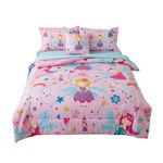 lishjekee Princess Comforter Set Twin for Girls 6Pieces Fairy Castle Bed in A Bag Kawaii Pink Kids Bedding Set with Comforter, Blue Sheets Set, Pillowcases and Cushion Cover