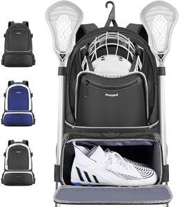 Arcoyard Extra Large Lacrosse Backpack with 2 Stick Holders, Professional Lacrosse Bag with Ventilated Cleats Compartment and Insulated Pocket, for All Lacrosse or Field Hockey Gear, Black