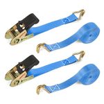 IAZZCO 2 x 800 KG Ratchet Straps with Hooks, Heavy Duty Ratchet Strap Tensioning Belts Adjustable Cam Buckles Strap Lashing Straps for Motorcycles, Car, Trailer, Household(2PCS/Blue)