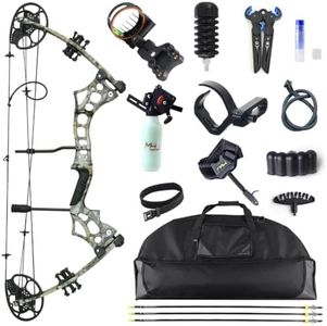 Adult Archery Compound Bow Fishing Combination Kit Adjustable 30-65lbs Composite Bow Combination 19.5 "-30" Rope Length Hunting Equipment (Camo)