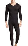 Grenasasilk Men's Silk Long Johns Mulberry Silk Long Underwear V-Neck Breathable Thermal Underwear Sets & Undergarments (L, Black)