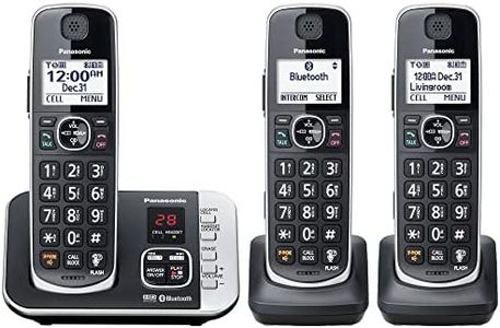 Panasonic Link2Cell Bluetooth DECT 6.0 Expandable Cordless Phone System with Answering Machine and Call Blocking - 3 Handsets - KX-TGE663B (Black)